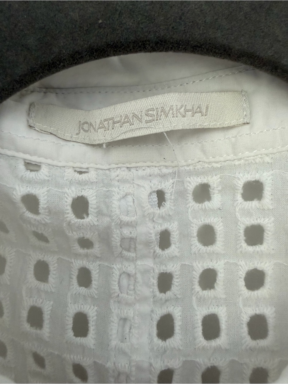 Jonathan Simkahai Sleeveless White Eyelet Drop Waist Shirt Dress - Picture 5 of 6